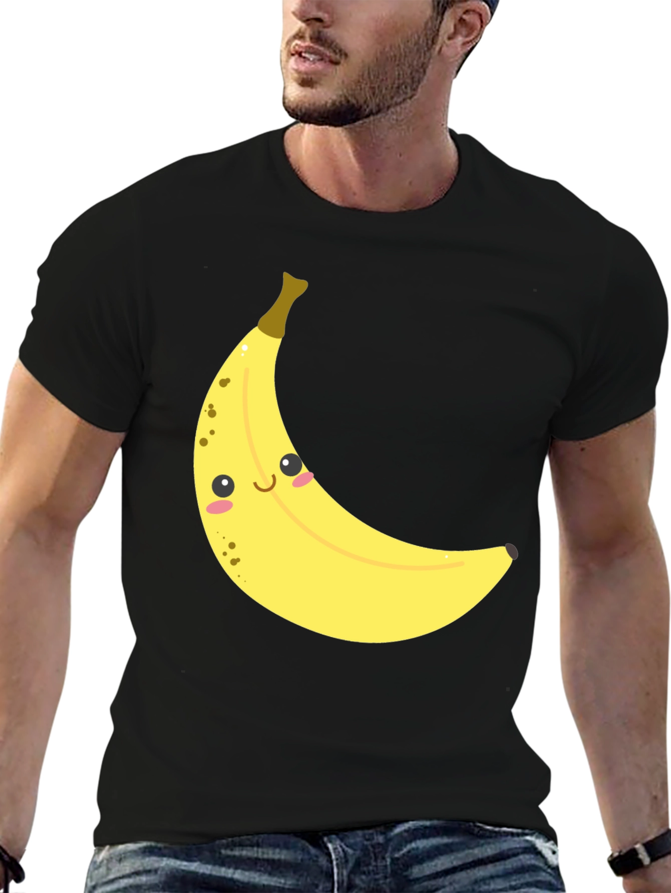 Smiling Banana Graphic Tee - Unisex Black Cotton T-Shirt