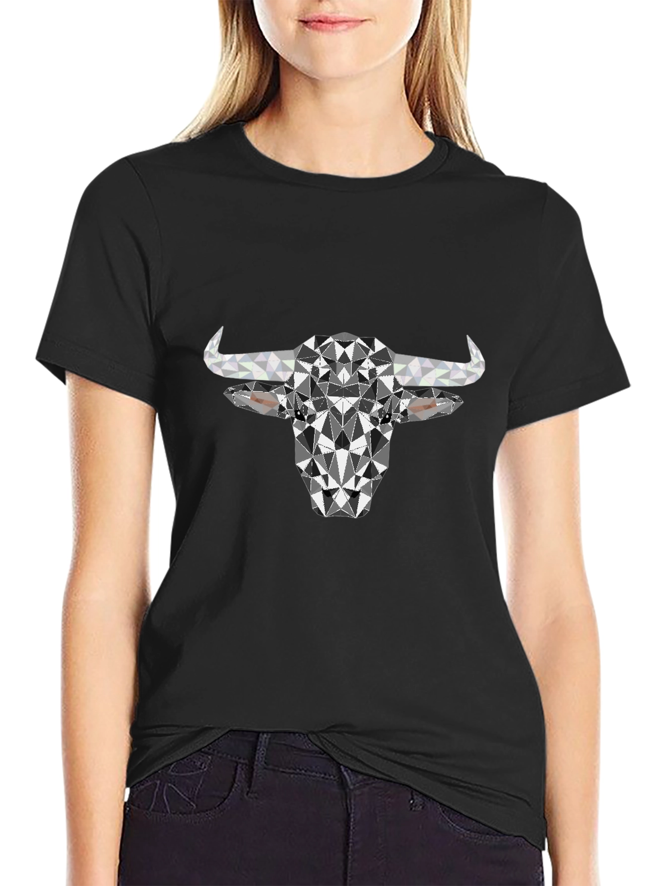 Geometric Bull Graphic Tee - Black