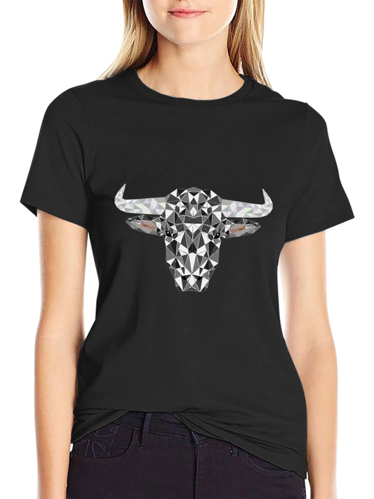 Geometric Bull Graphic Tee - Black