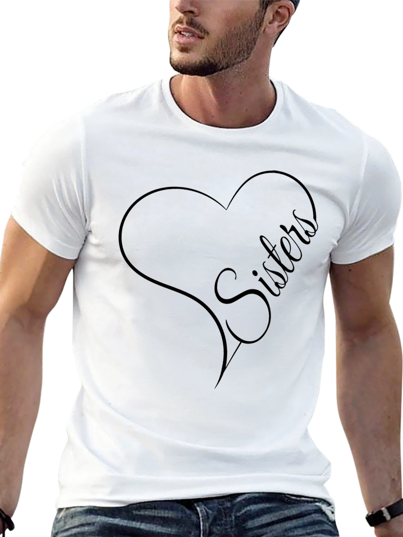 Sisters Heart Graphic Tee - Black Cotton Blend Shirt