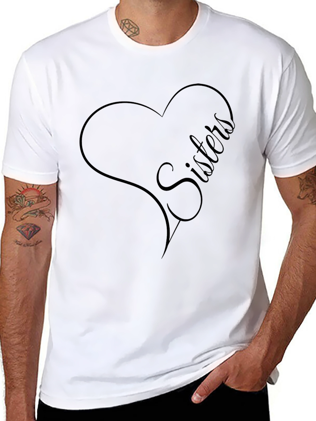 Sisters Heart Graphic Tee - Black Cotton Blend Shirt