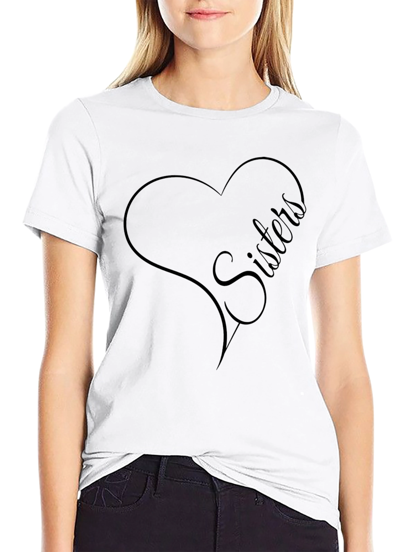 Sisters Heart Graphic Tee - Black Cotton Blend Shirt