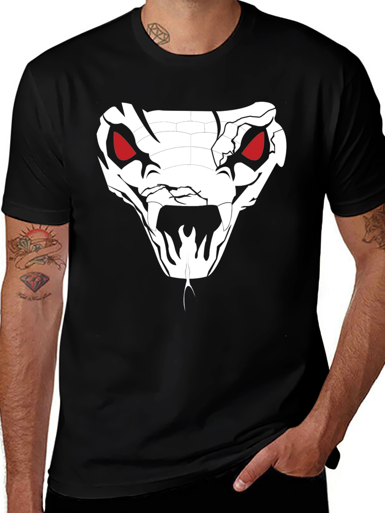 Mens Black T-Shirt - Snake Graphic Tee