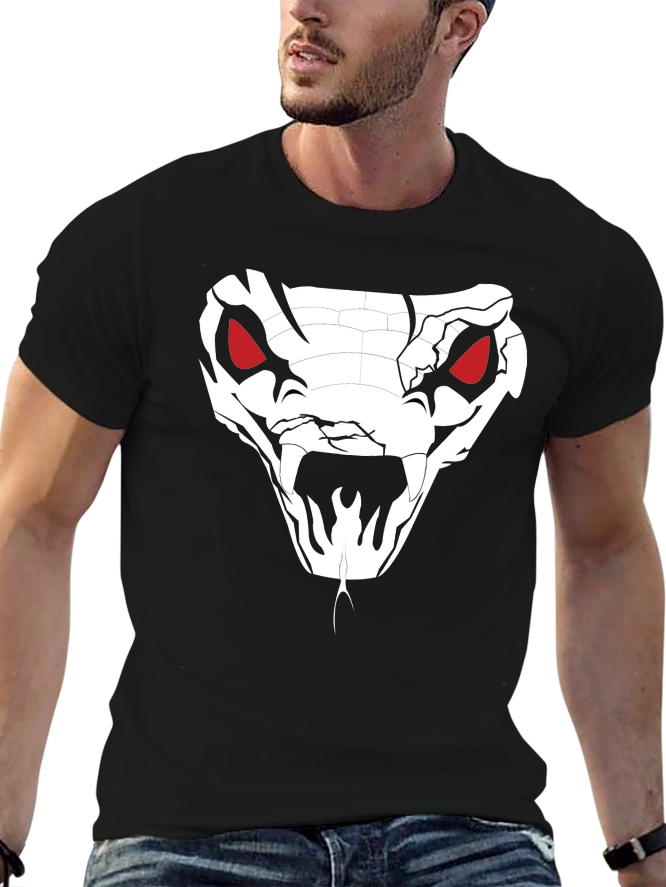 Mens Black T-Shirt - Snake Graphic Tee