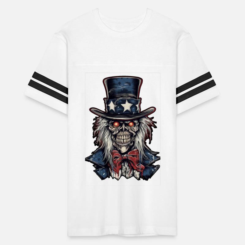 uncle sam zombi skeleton wearing a top hat and