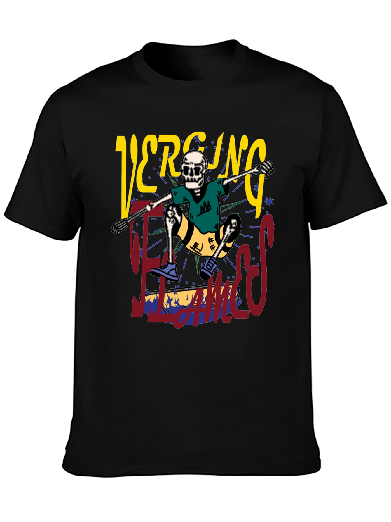 Skateboarding Skeleton Graphic Tee - Black Cotton Shirt