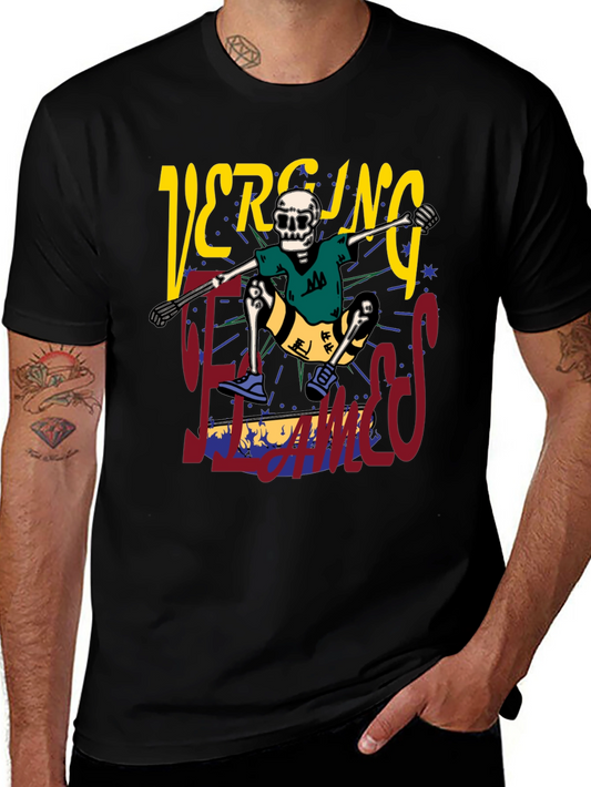 Skateboarding Skeleton Graphic Tee - Black Cotton Shirt