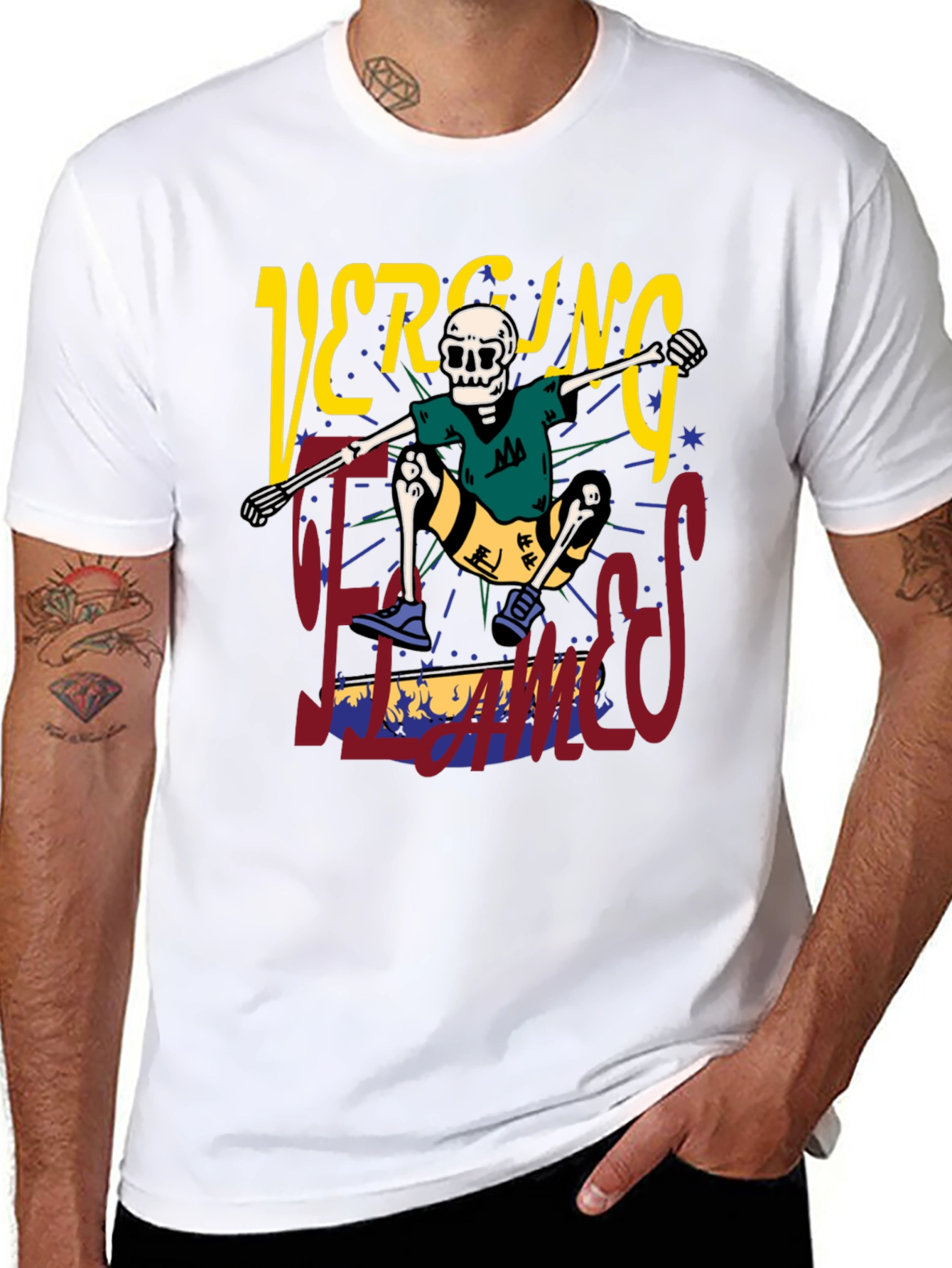 Skateboarding Skeleton Graphic Tee - Black Cotton Shirt