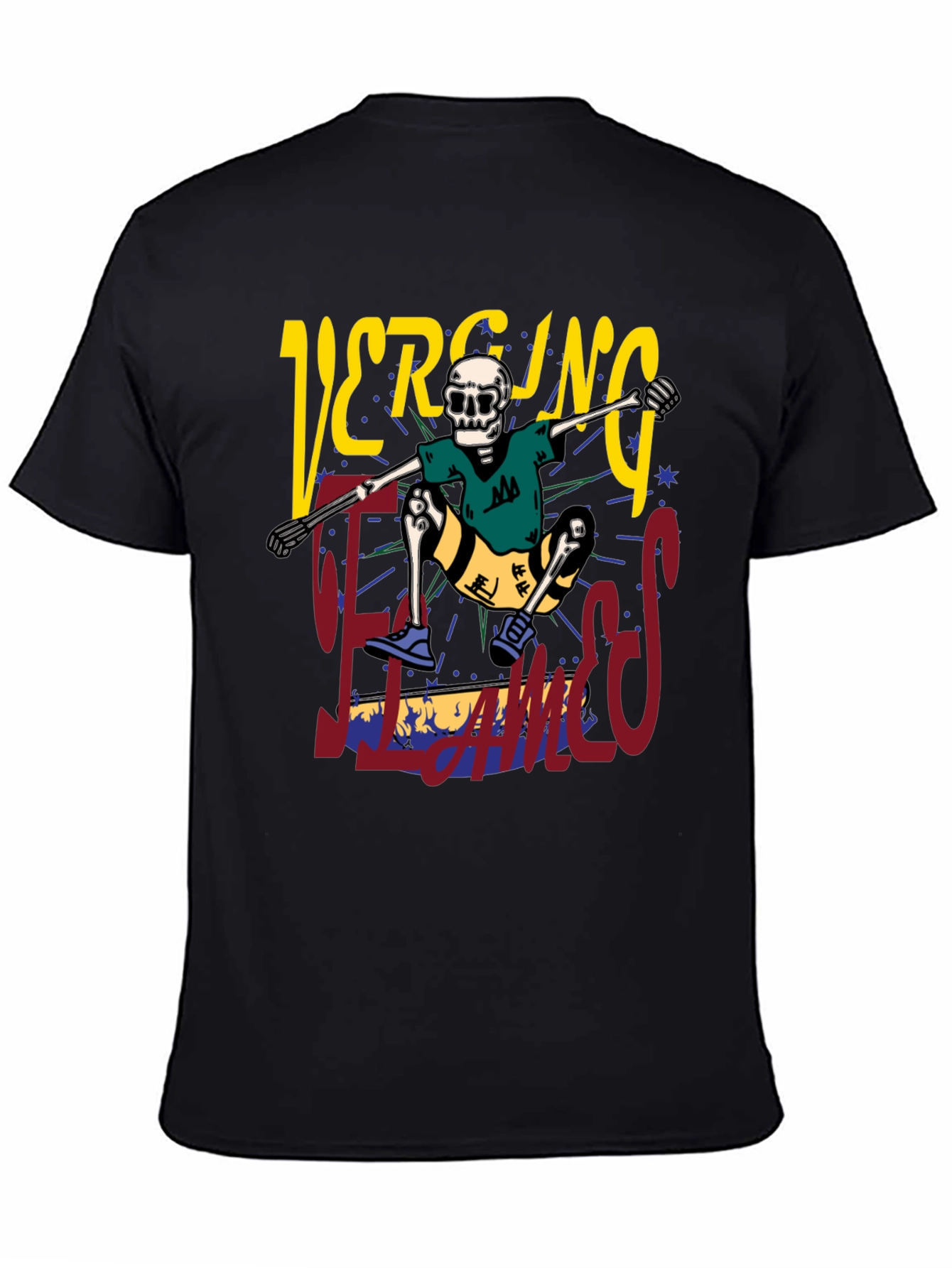 Skateboarding Skeleton Graphic Tee - Black Cotton Shirt