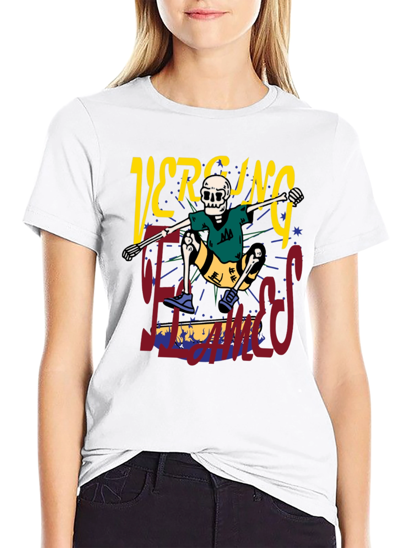 Skateboarding Skeleton Graphic Tee - Black Cotton Shirt