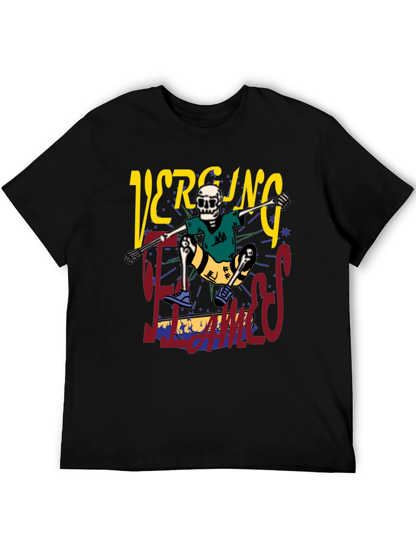 Skateboarding Skeleton Graphic Tee - Black Cotton Shirt