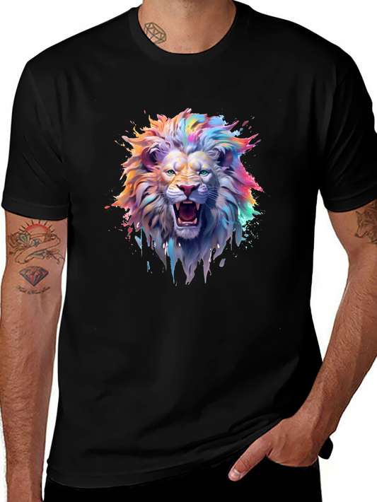 Vibrant Lion Graphic T-Shirt - Mens Black Tee