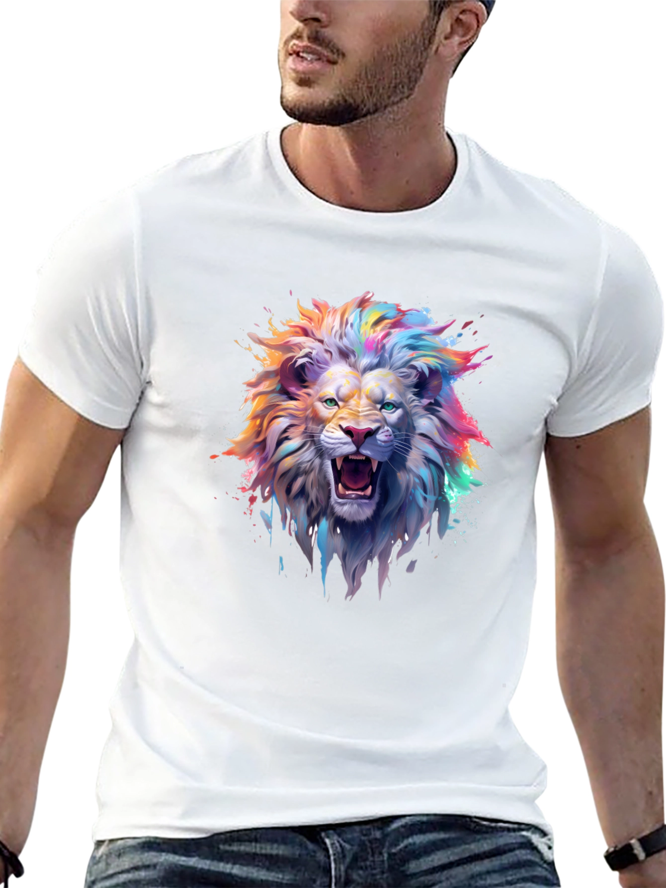 Vibrant Lion Graphic T-Shirt - Mens Black Tee