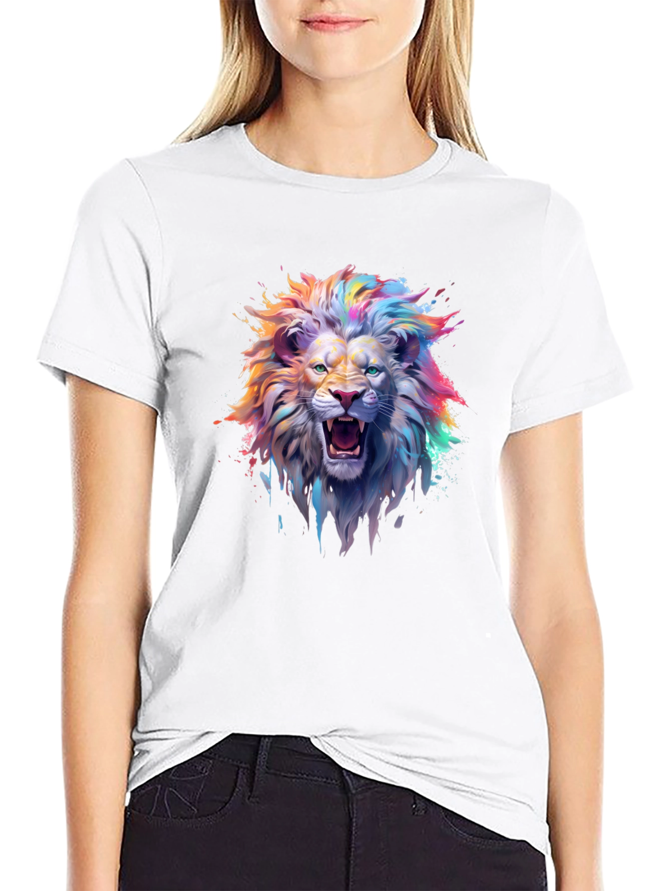 Vibrant Lion Graphic T-Shirt - Mens Black Tee