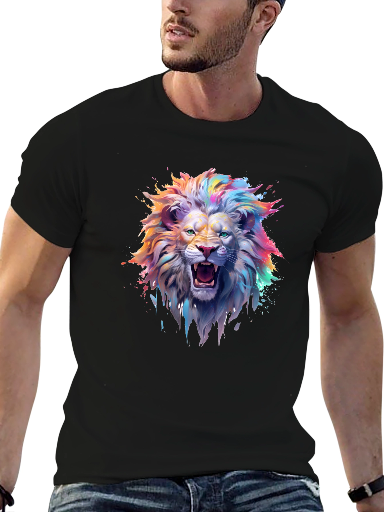 Vibrant Lion Graphic T-Shirt - Mens Black Tee
