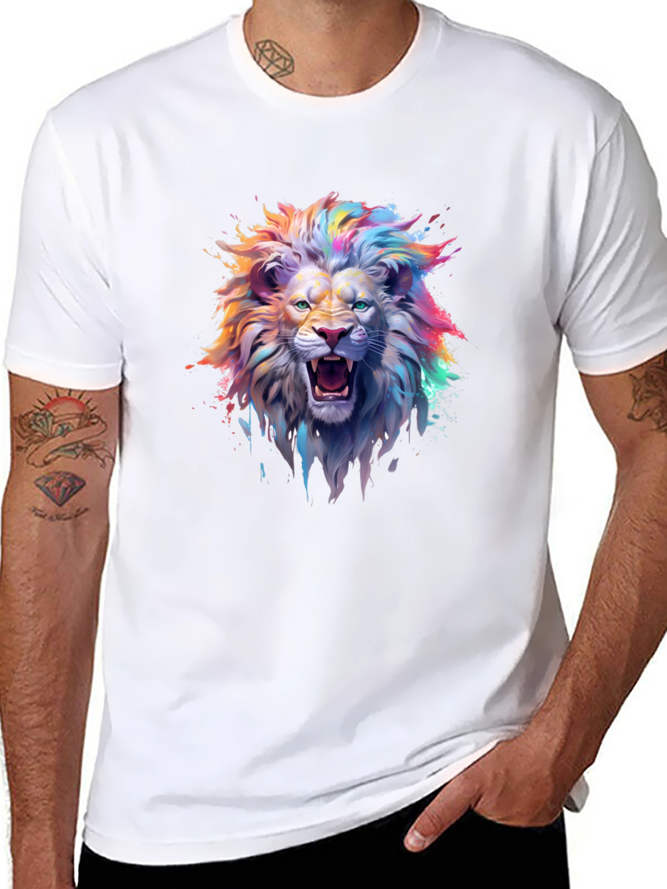 Vibrant Lion Graphic T-Shirt - Mens Black Tee