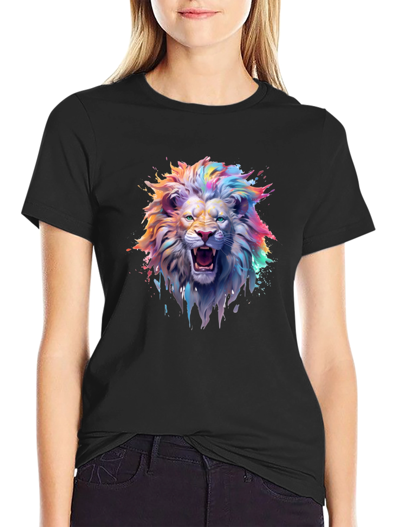Vibrant Lion Graphic T-Shirt - Mens Black Tee