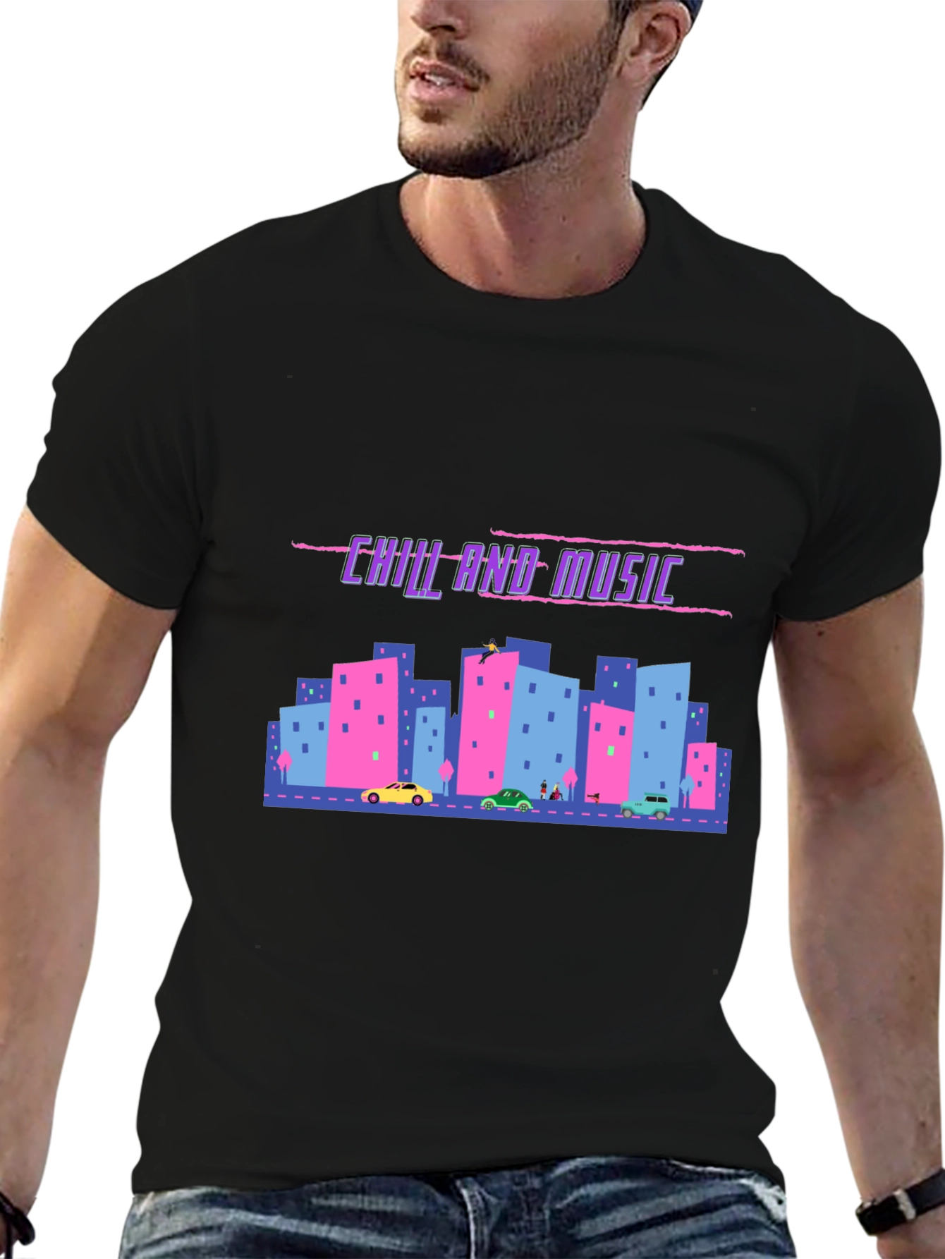 Chill and Music Graphic Tee - Black Cotton T-Shirt