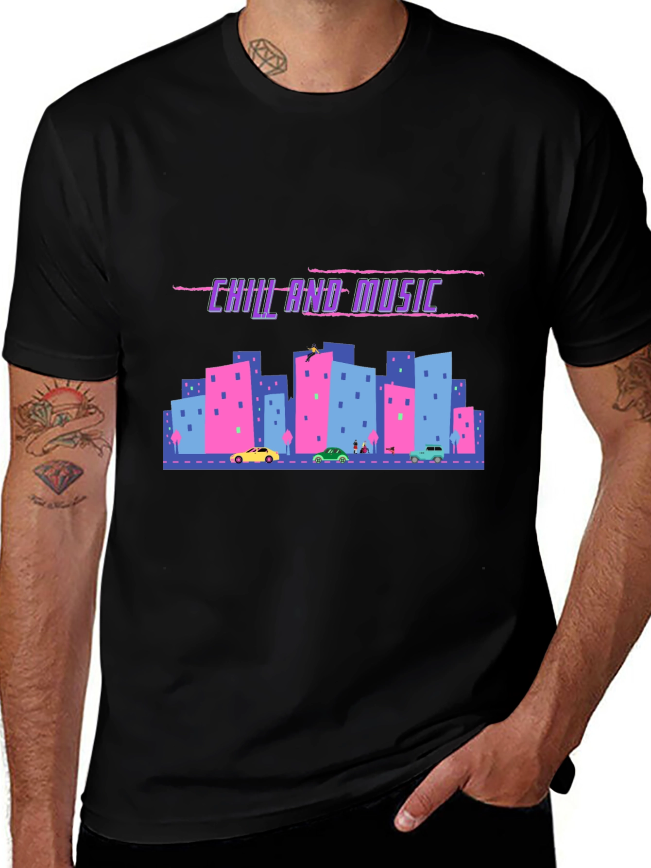 Chill and Music Graphic Tee - Black Cotton T-Shirt