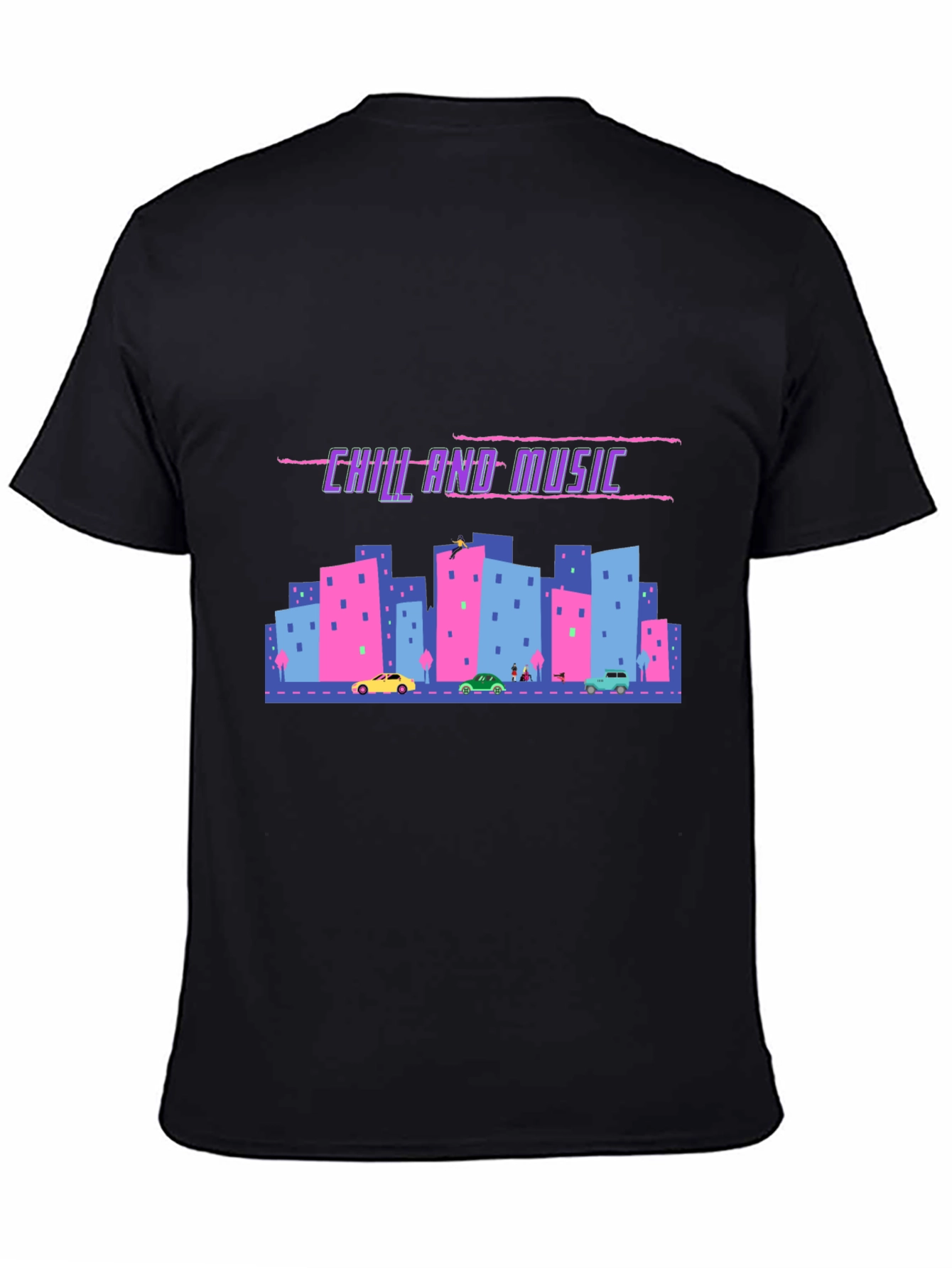 Chill and Music Graphic Tee - Black Cotton T-Shirt