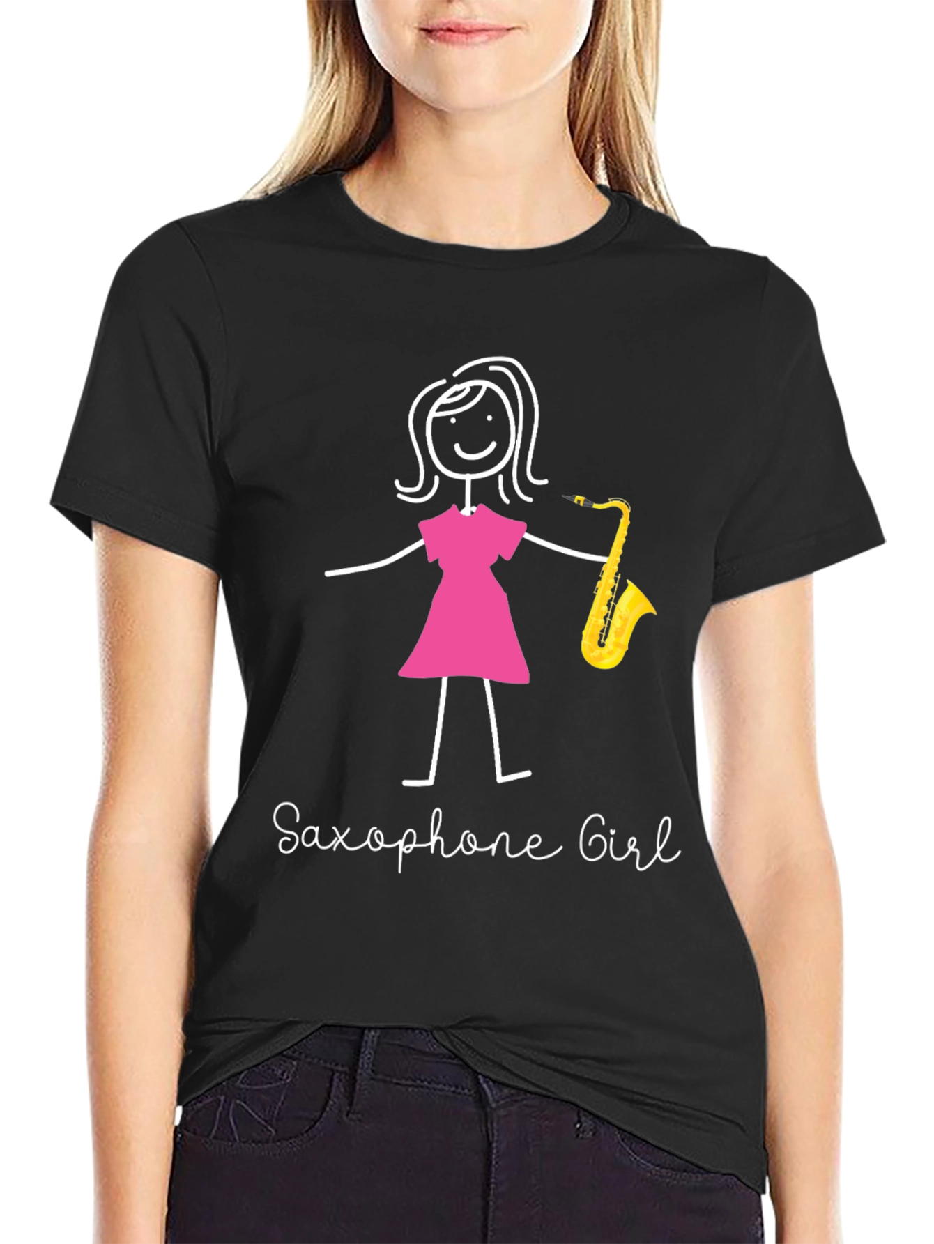 Saxophone Girl Graphic T-Shirt - Black Unisex Tee