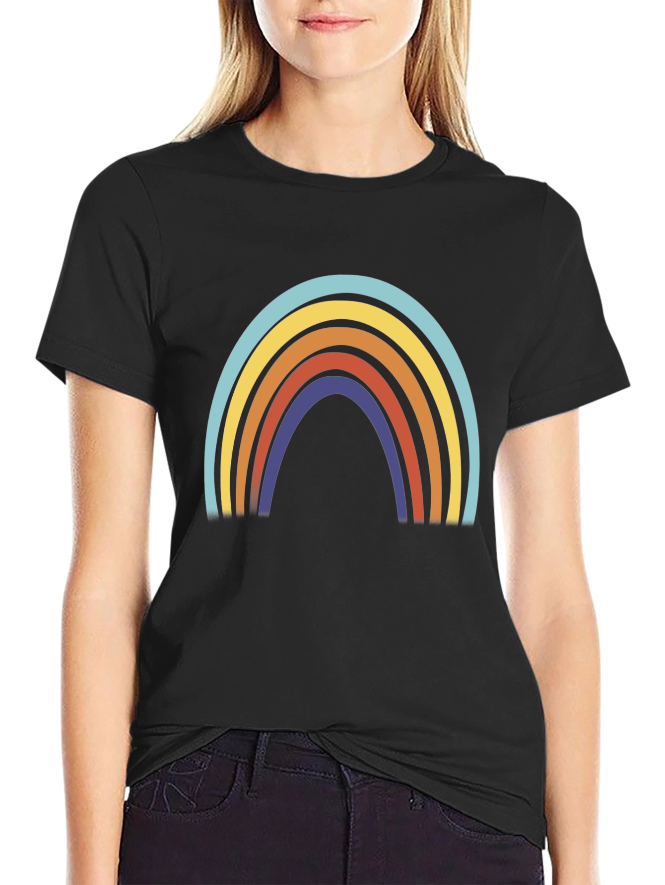 Retro Rainbow Graphic Tee - Unisex Black T-Shirt