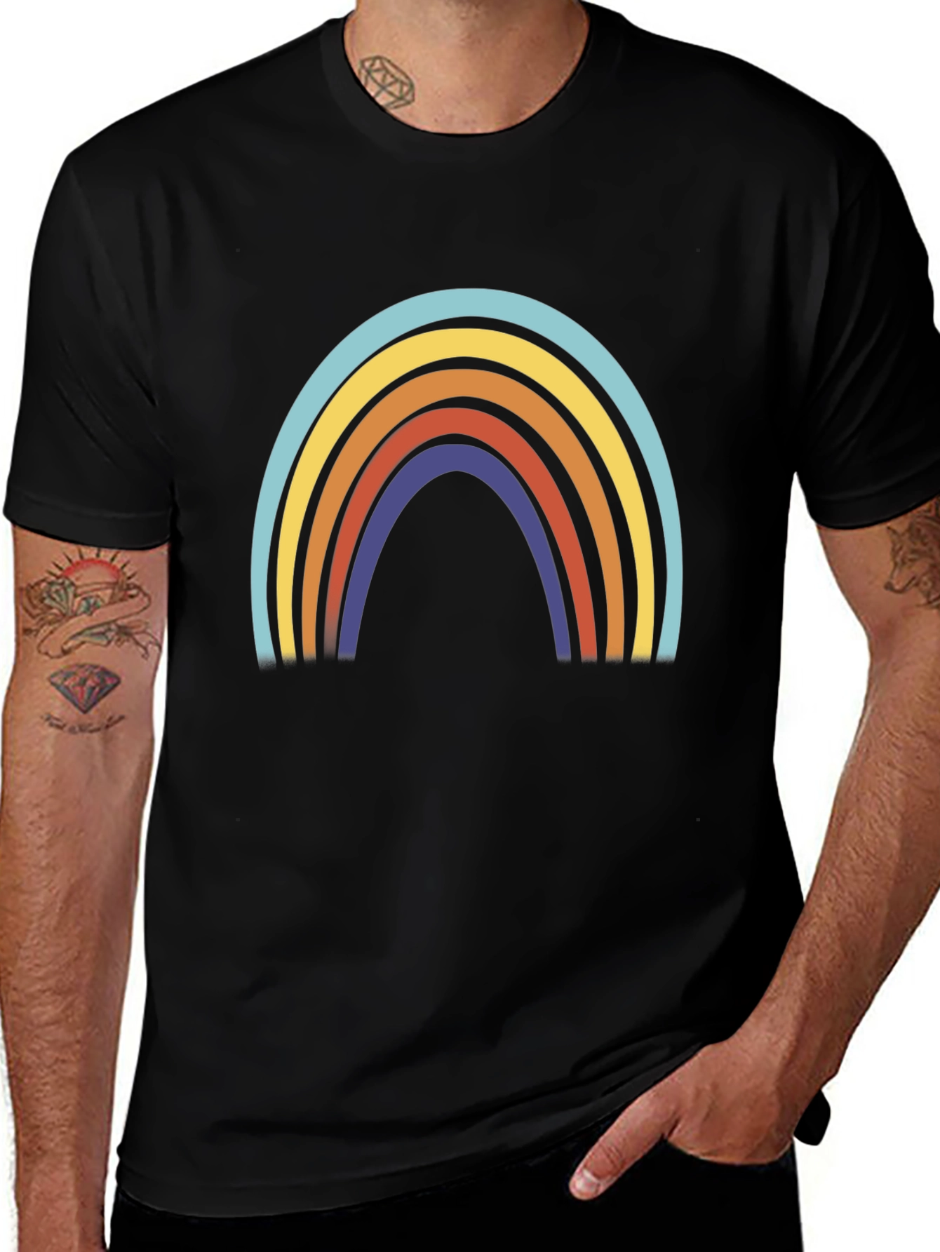 Retro Rainbow Graphic Tee - Unisex Black T-Shirt