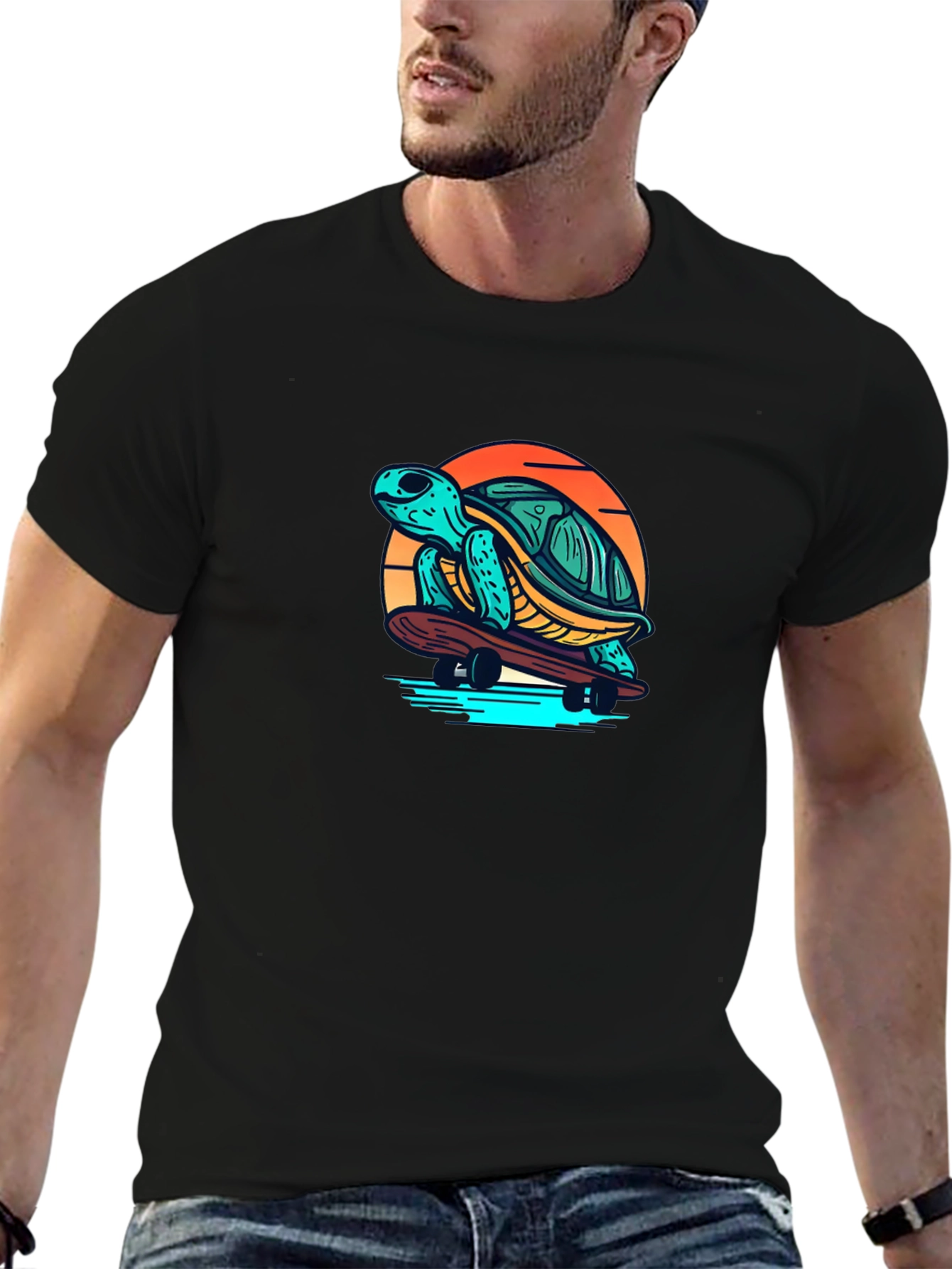 Skateboarding Turtle Graphic T-Shirt