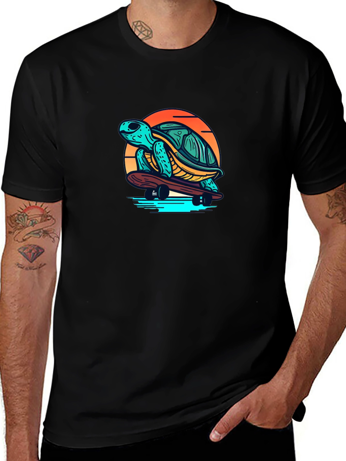 Skateboarding Turtle Graphic T-Shirt
