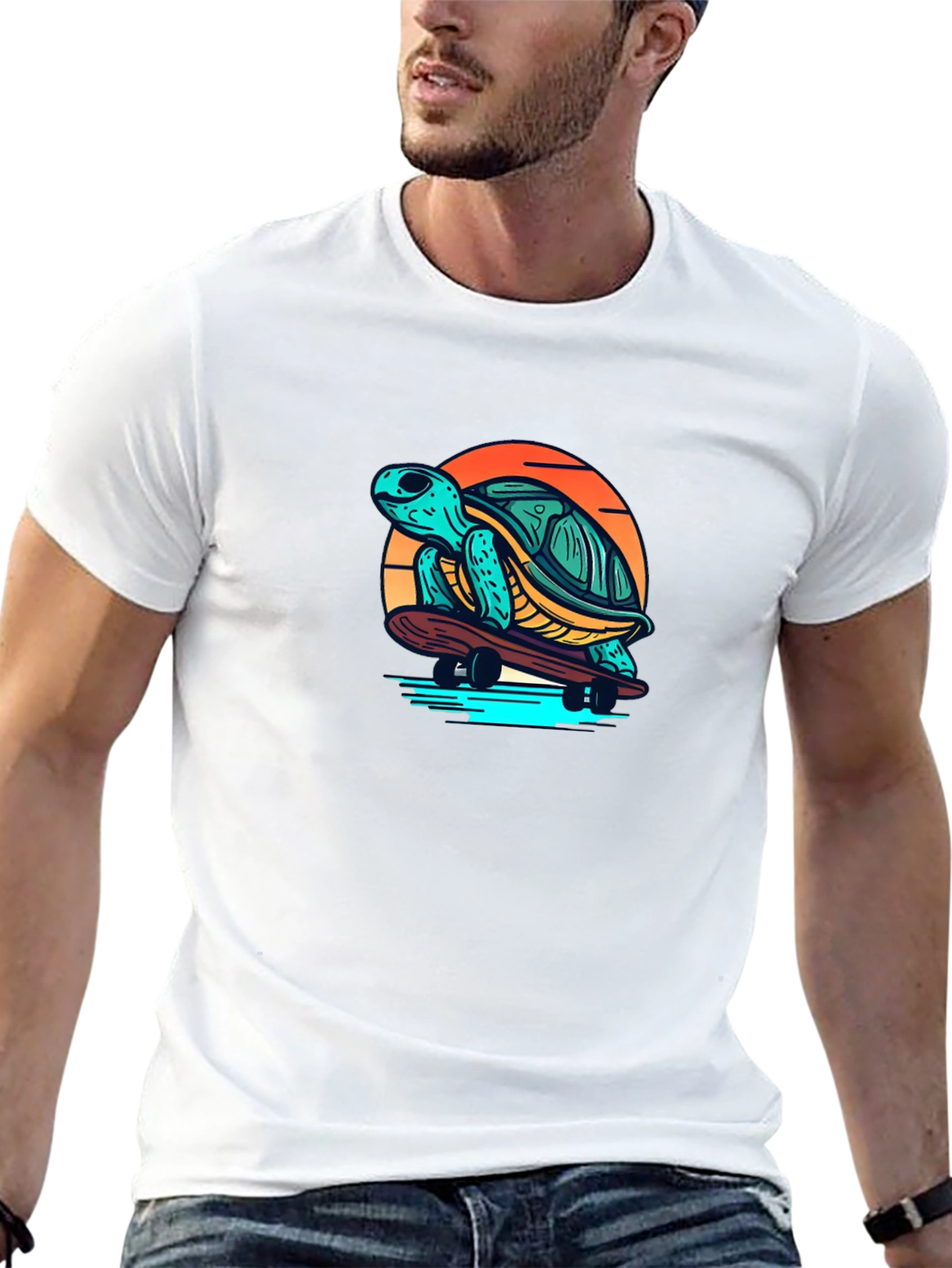 Skateboarding Turtle Graphic T-Shirt