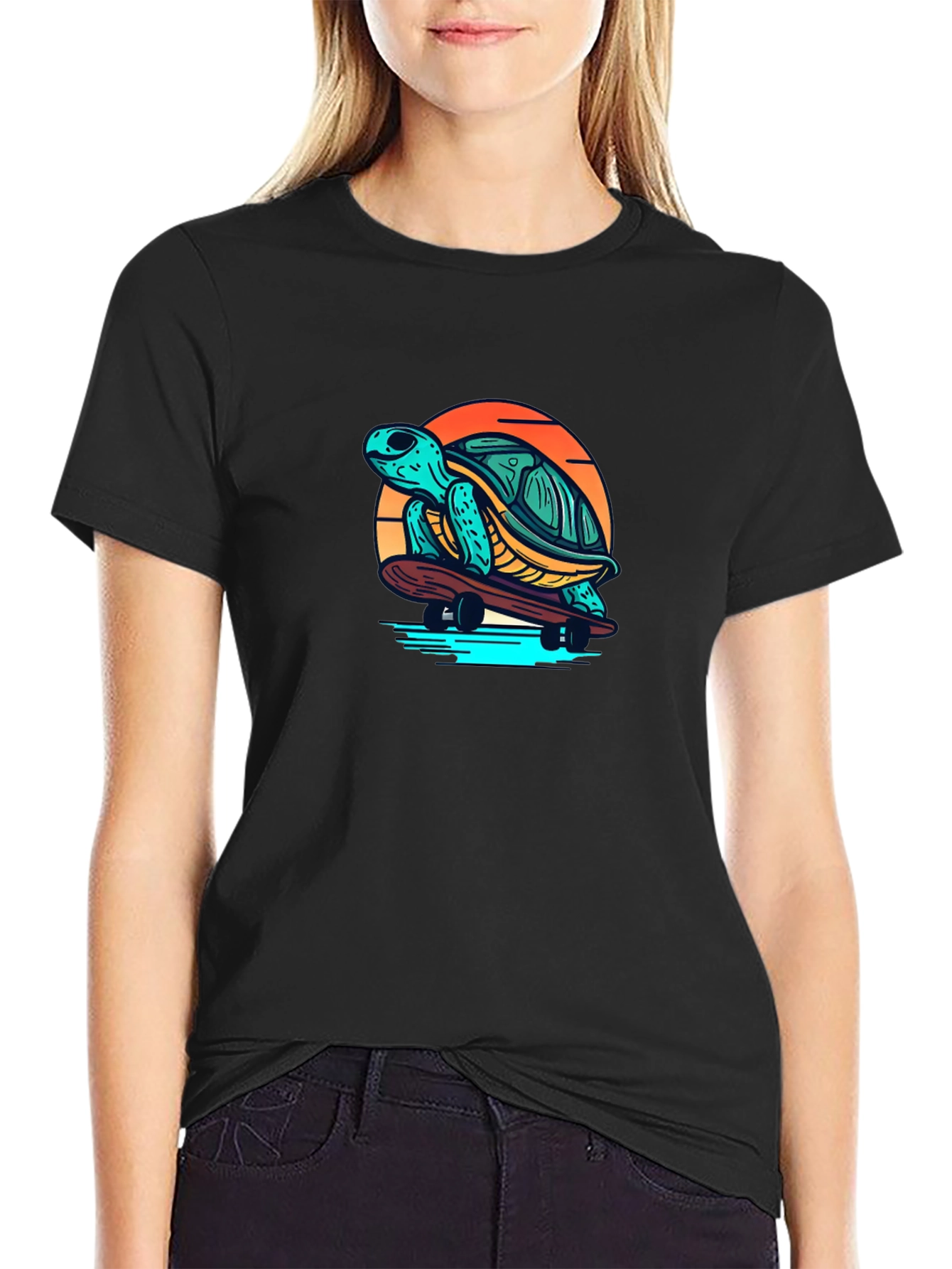 Skateboarding Turtle Graphic T-Shirt
