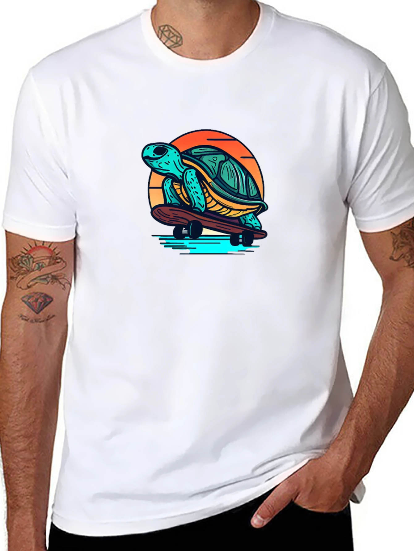 Skateboarding Turtle Graphic T-Shirt