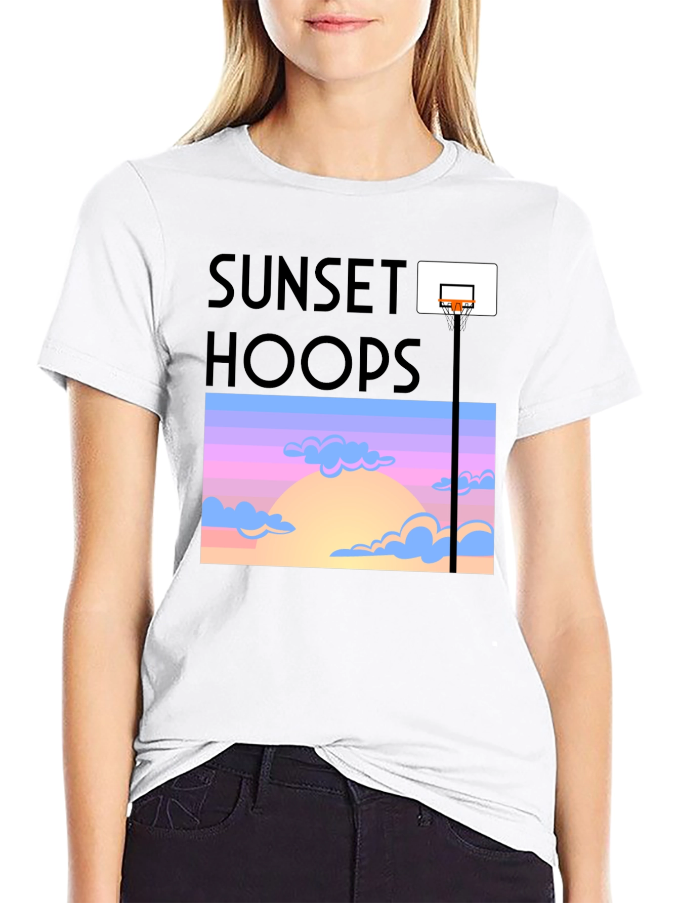 Sunset Hoops Graphic Tee - Trendy Basketball T-Shirt