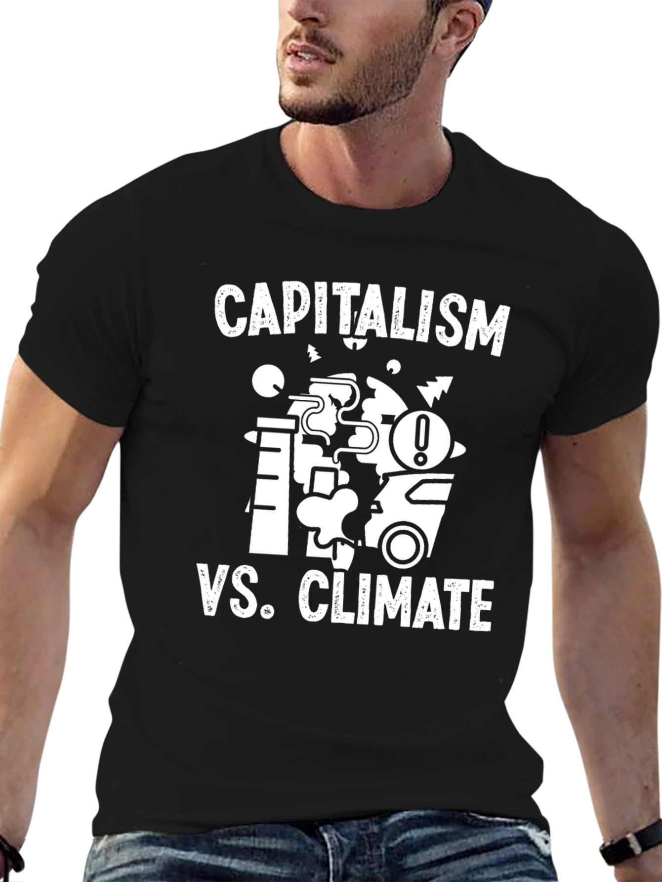 Capitalism vs. Climate Black Graphic T-Shirt