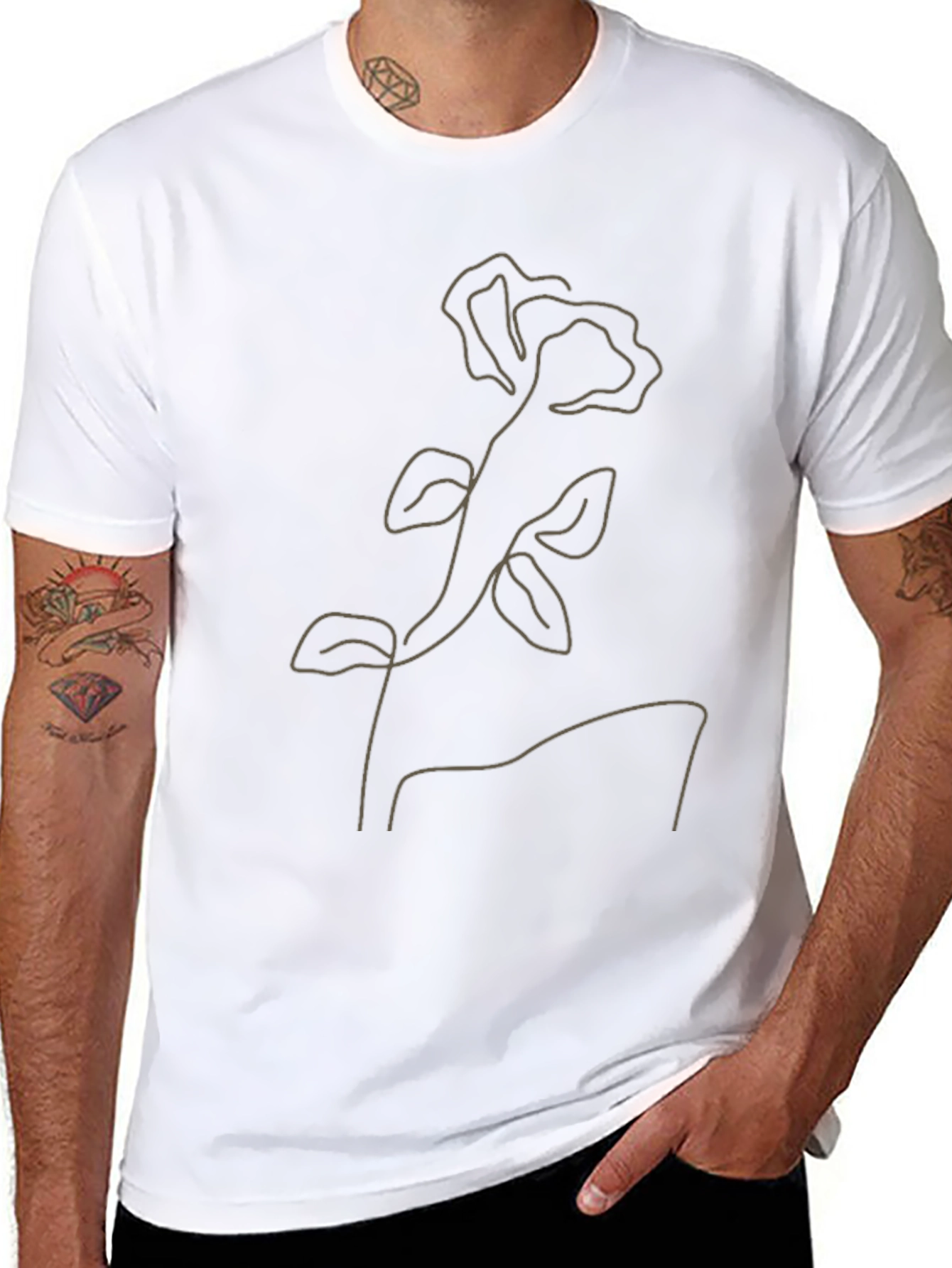 Minimalist Rose Line Art Black T-Shirt