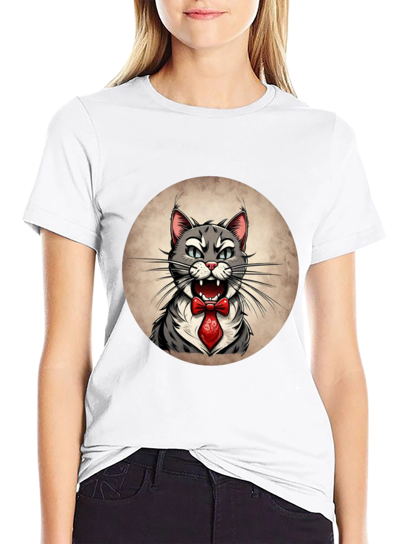 Cat in Tie Graphic Tee - Mens Black T-Shirt