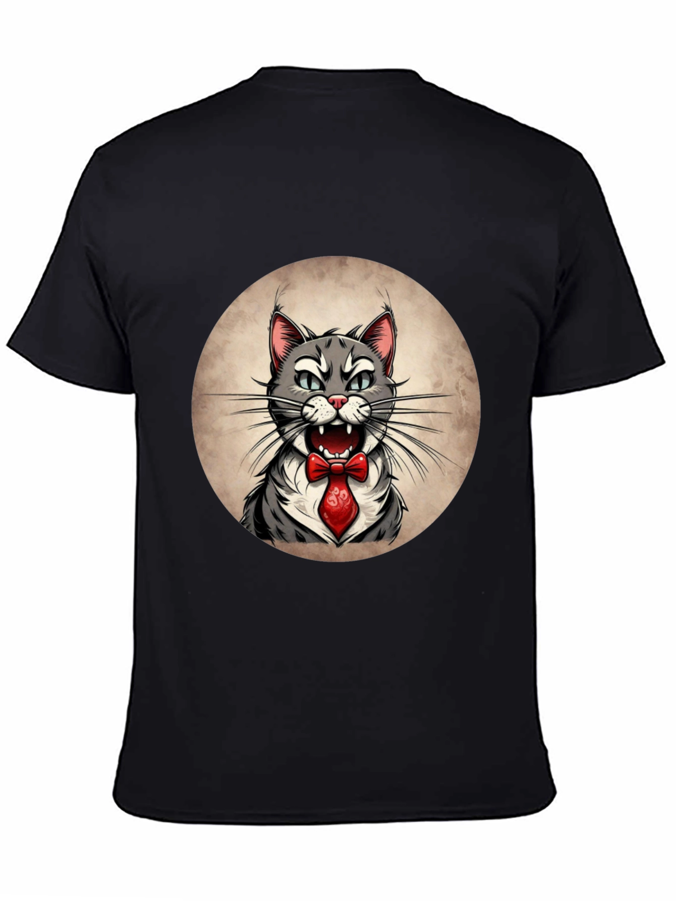 Cat in Tie Graphic Tee - Mens Black T-Shirt