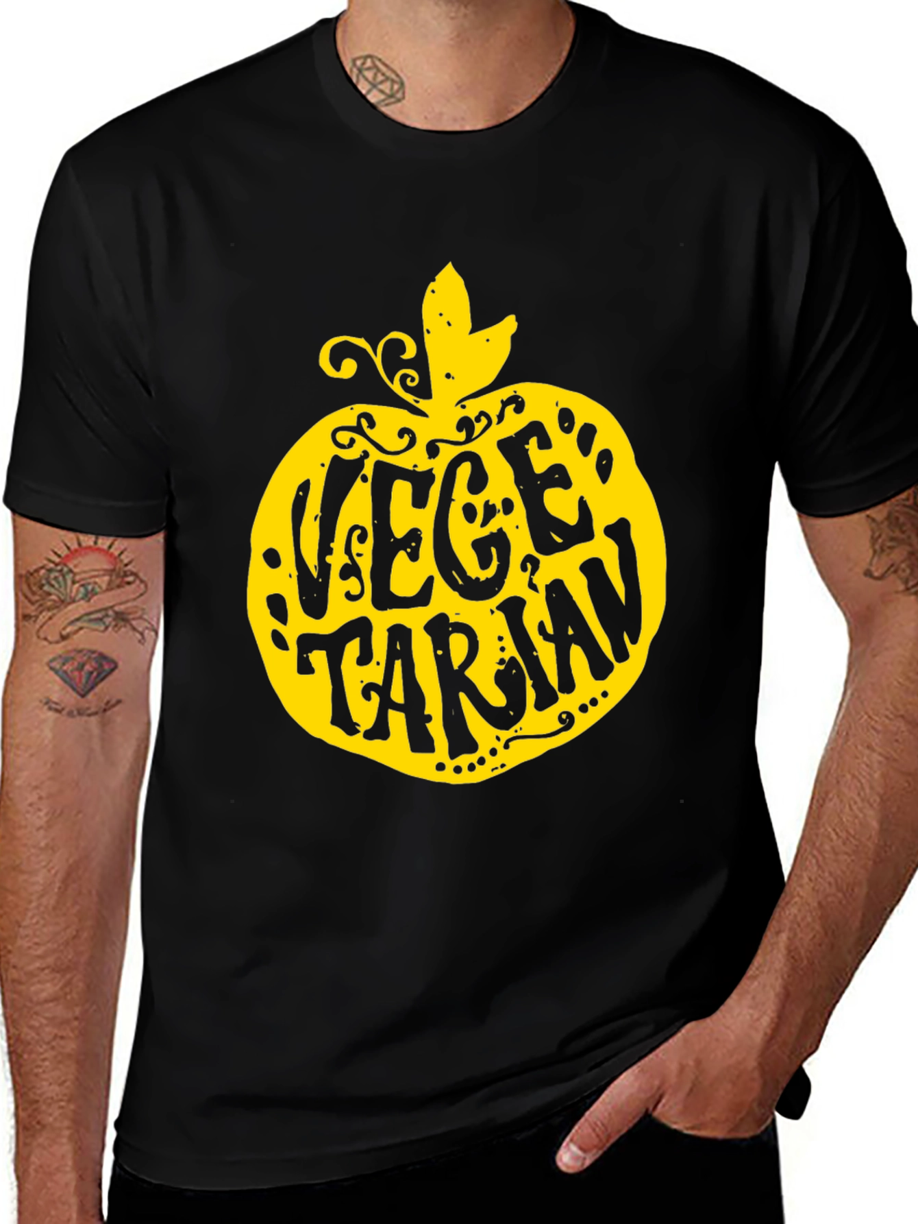Vegetarian Apple T-Shirt - Black Unique Design
