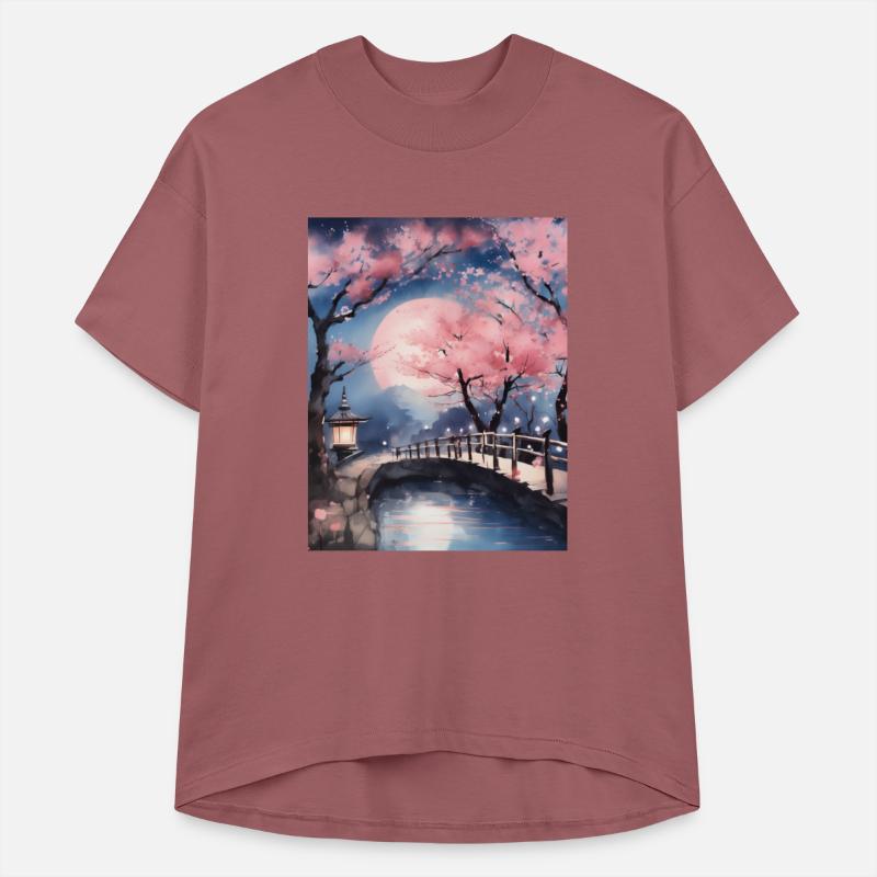 Watercolor cherry blossom festival full moon