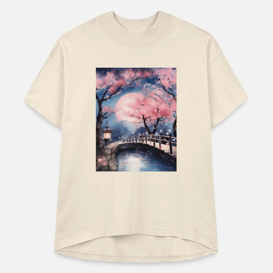 Watercolor cherry blossom festival full moon