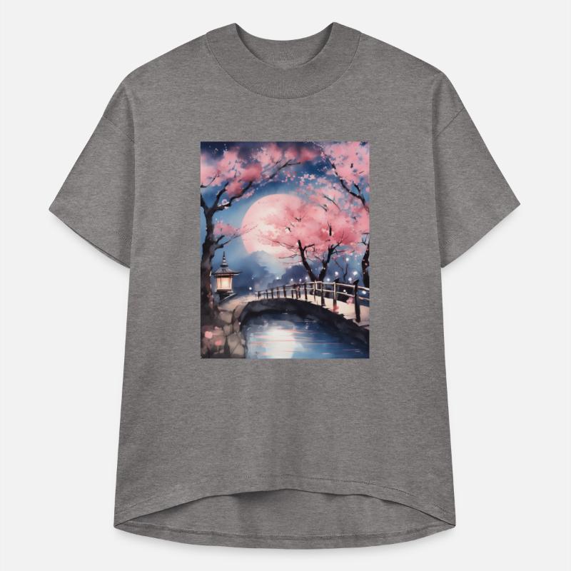 Watercolor cherry blossom festival full moon