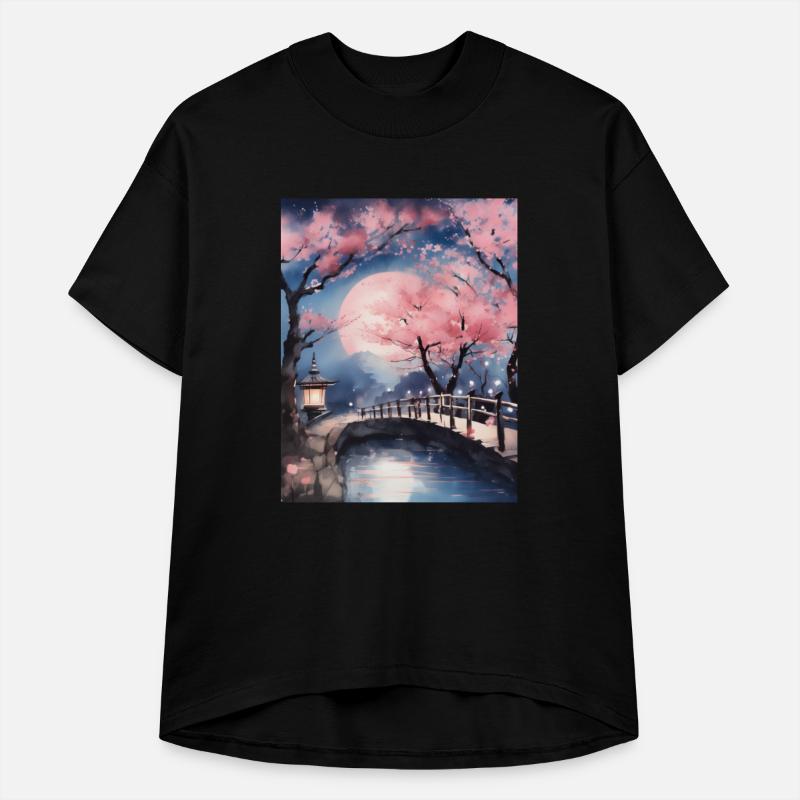 Watercolor cherry blossom festival full moon