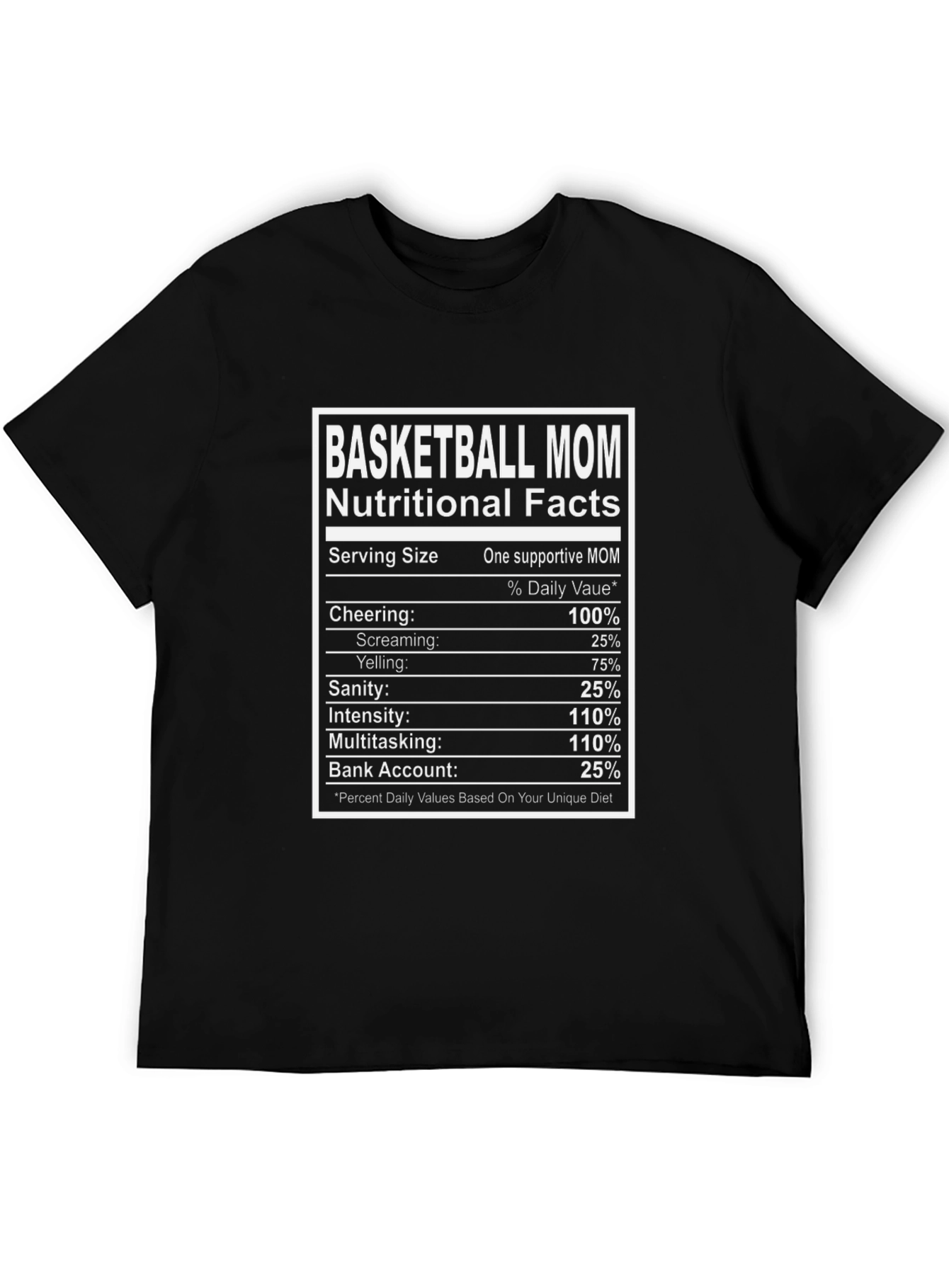 Basketball Mom Nutritional Facts Black T-Shirt