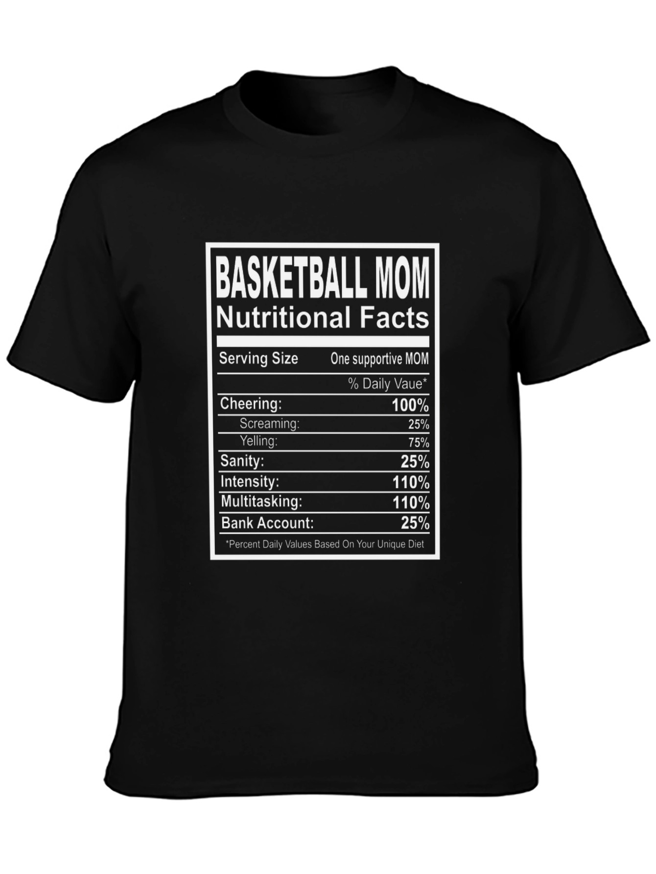 Basketball Mom Nutritional Facts Black T-Shirt