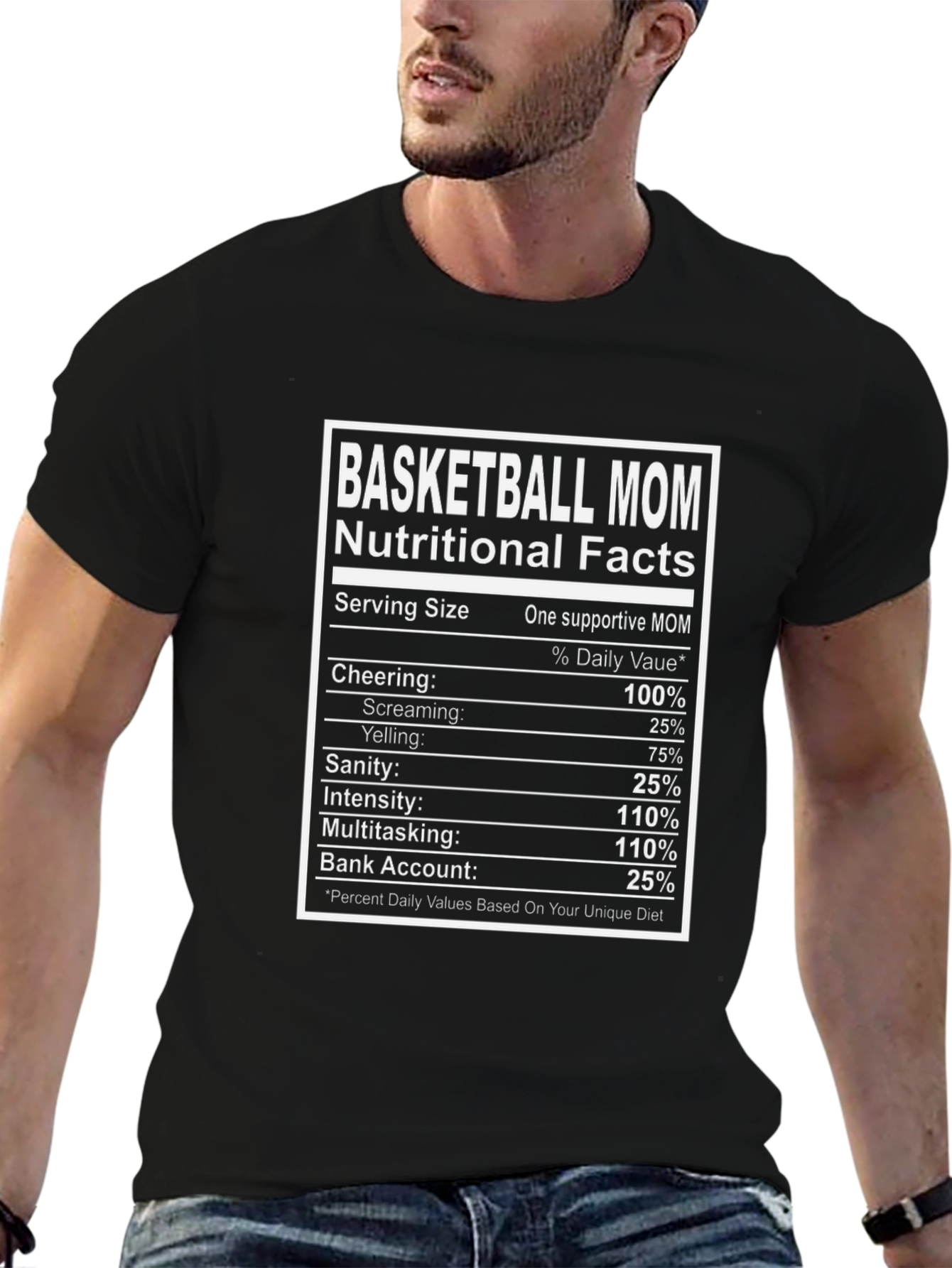 Basketball Mom Nutritional Facts Black T-Shirt