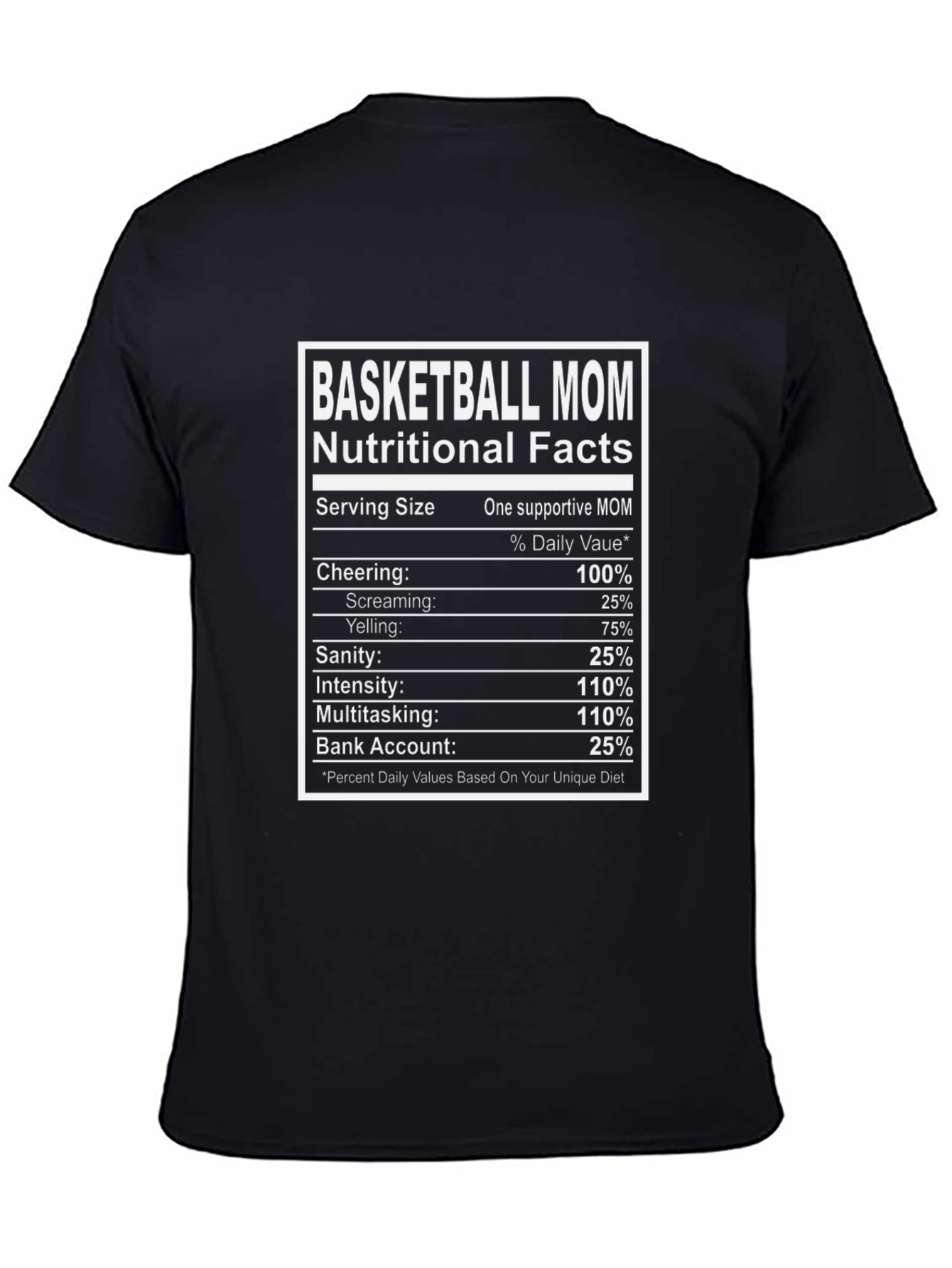 Basketball Mom Nutritional Facts Black T-Shirt