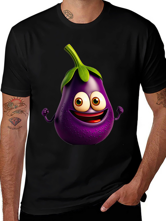 Eggplant Emoji T-Shirt - Black Short Sleeve Fun Design