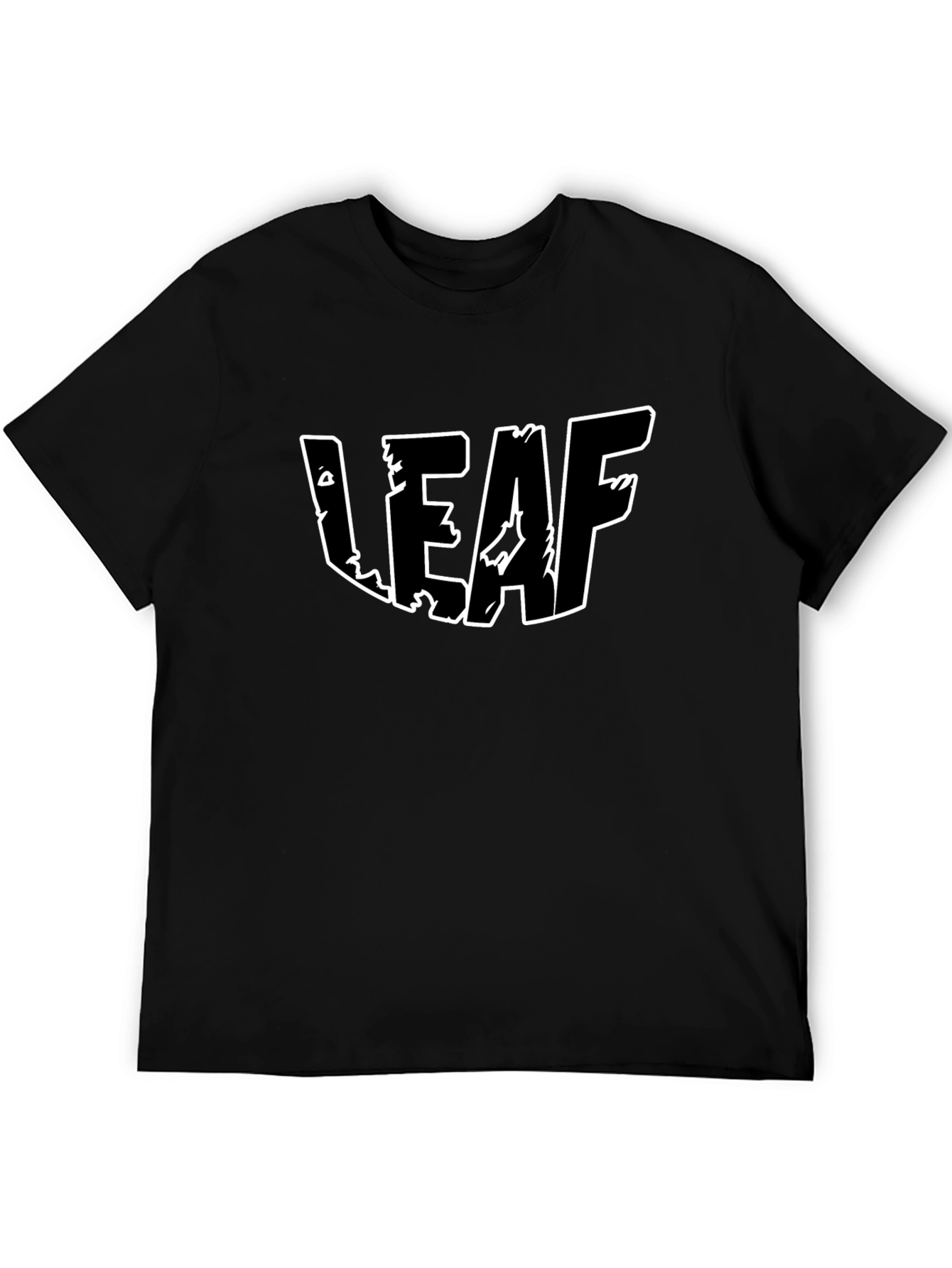 Black T-Shirt with White LEAF Graphic Print