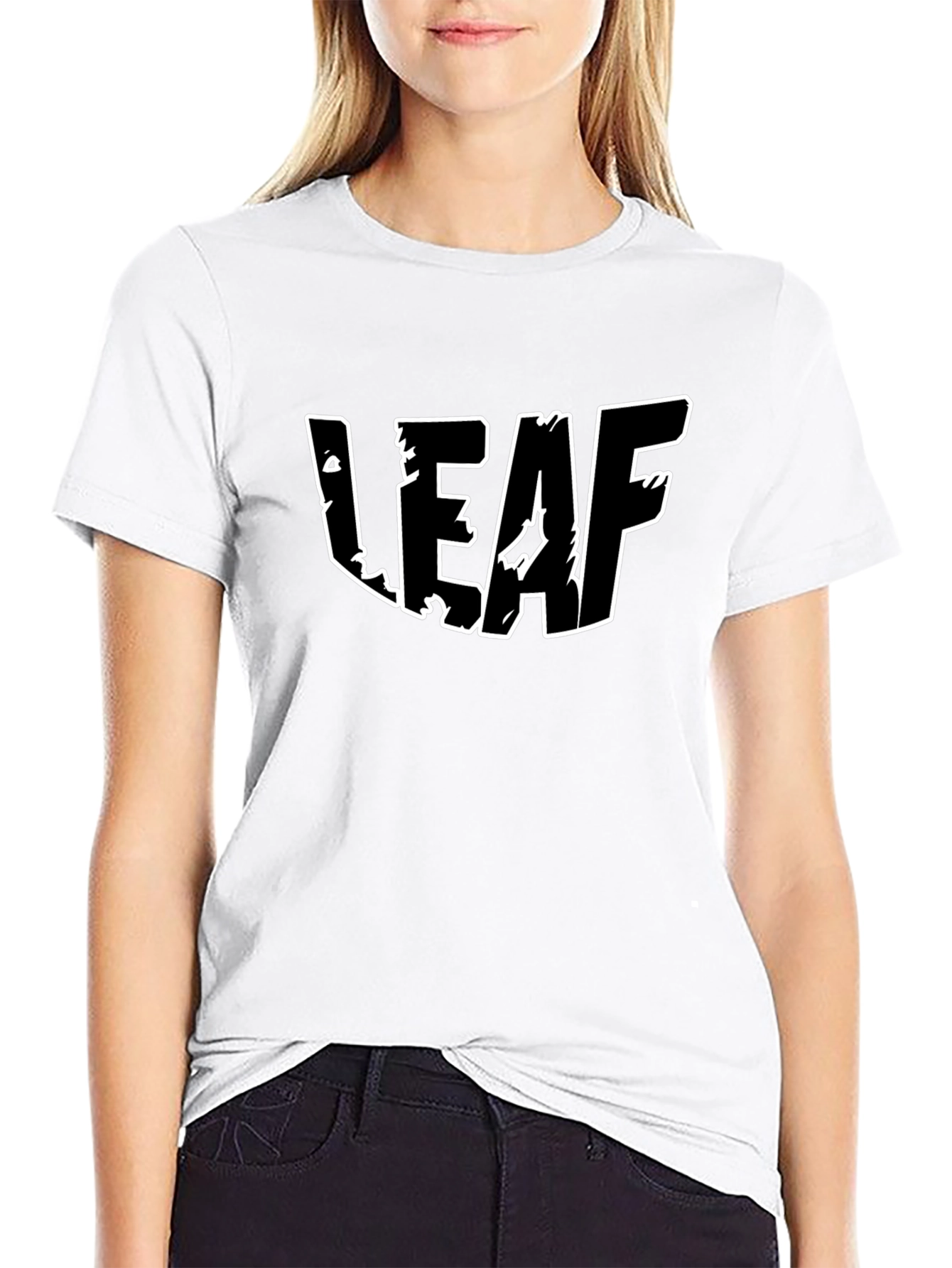 Black T-Shirt with White LEAF Graphic Print