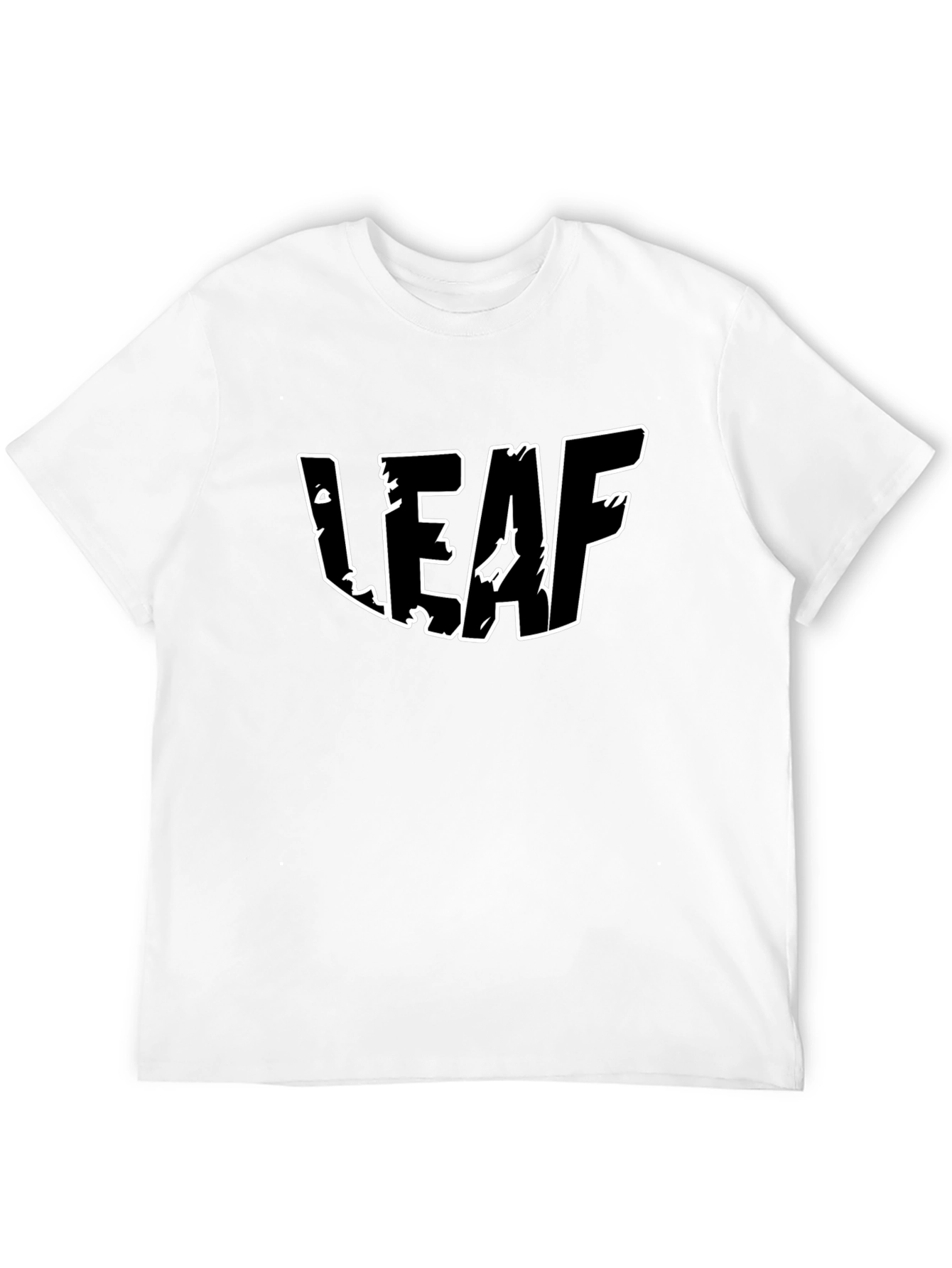 Black T-Shirt with White LEAF Graphic Print
